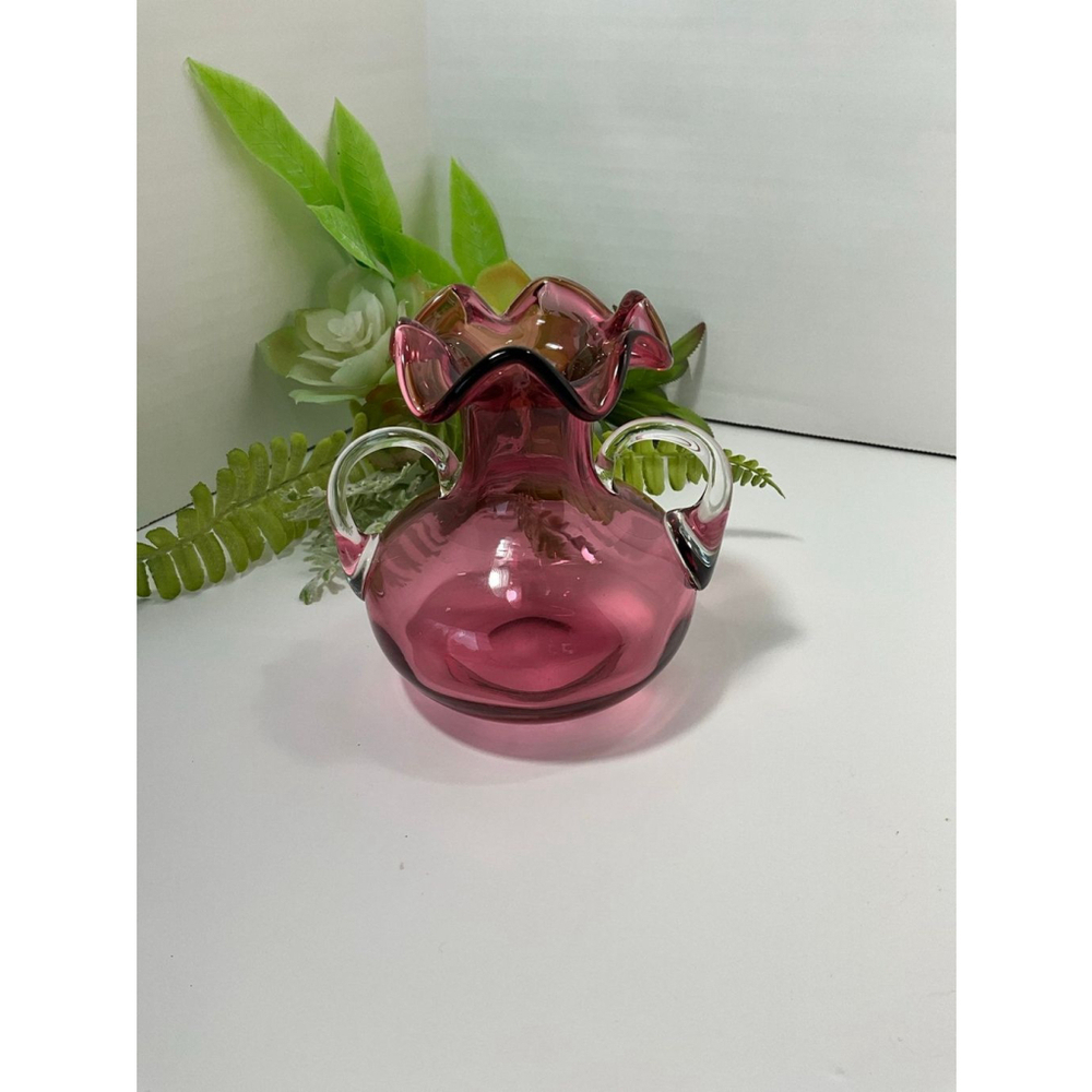Vintage Cranberry Glass Vase with Handles